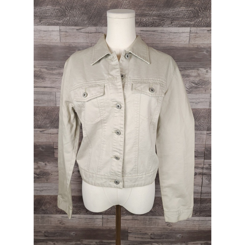 Gap Jeans Womens Khaki Tan Cotton Denim Style Trucker Jacket Size M Vintage 2000